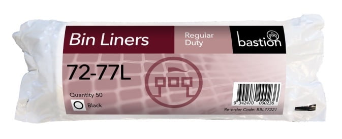 72-77 Litre Regular Duty Black Bin Liners