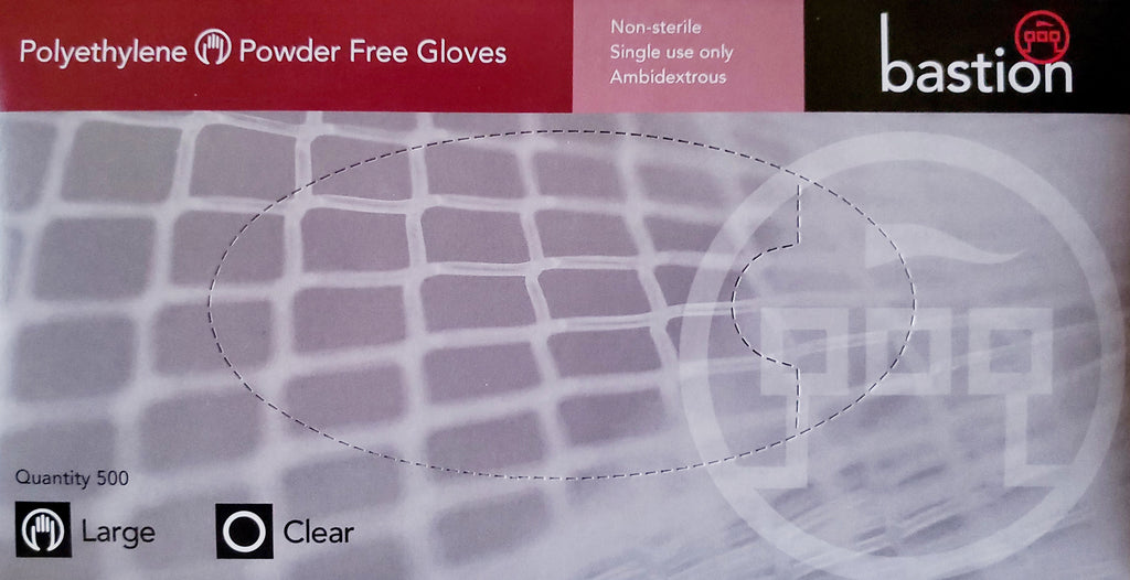 Bastion Polyethylene Disposable Clear Gloves 500pcs Latex & Powder Free