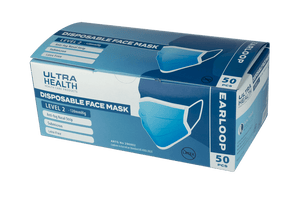 Ultra Health Surgical Face Mask Level 2 Blue Earloops - 50pk (TGA Approved)