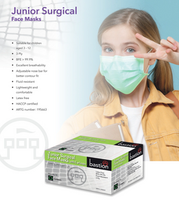 Bastion Junior Surgical Face Mask Level 2 Green Earloop - 50pk