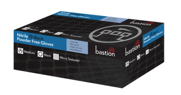 Bastion Nitrile Black Disposable Gloves 100pcs Powder Free
