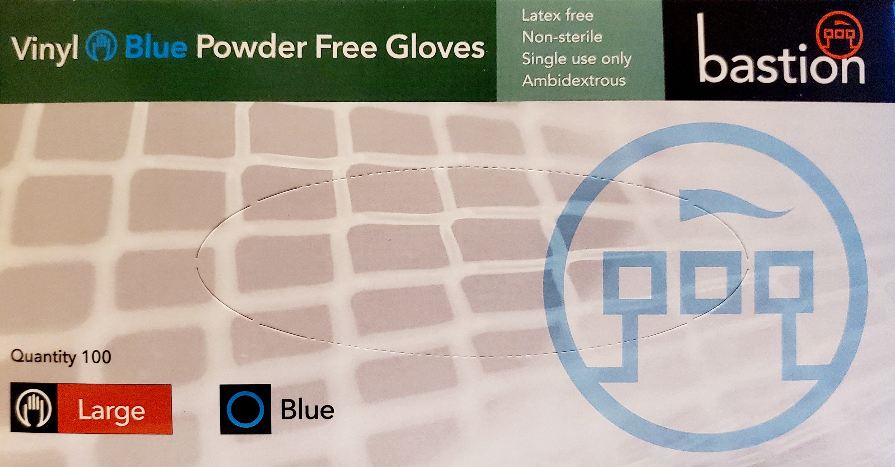 Bastion Vinyl Blue Gloves 100pcs Powder & Latex Free
