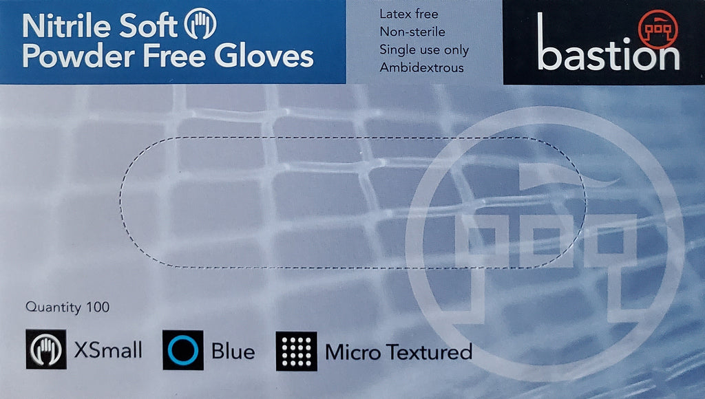 Bastion Nitrile Soft Blue Gloves 100pcs Latex & Powder Free - Extra Large / Extra Small Only
