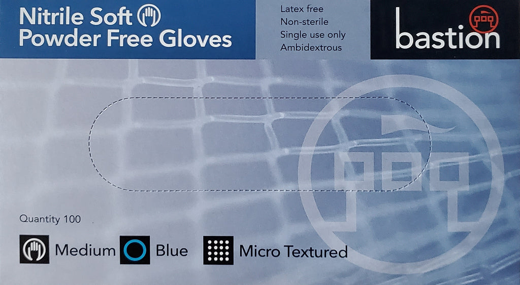 Bastion Nitrile Soft Blue Gloves 100pcs Latex & Powder Free