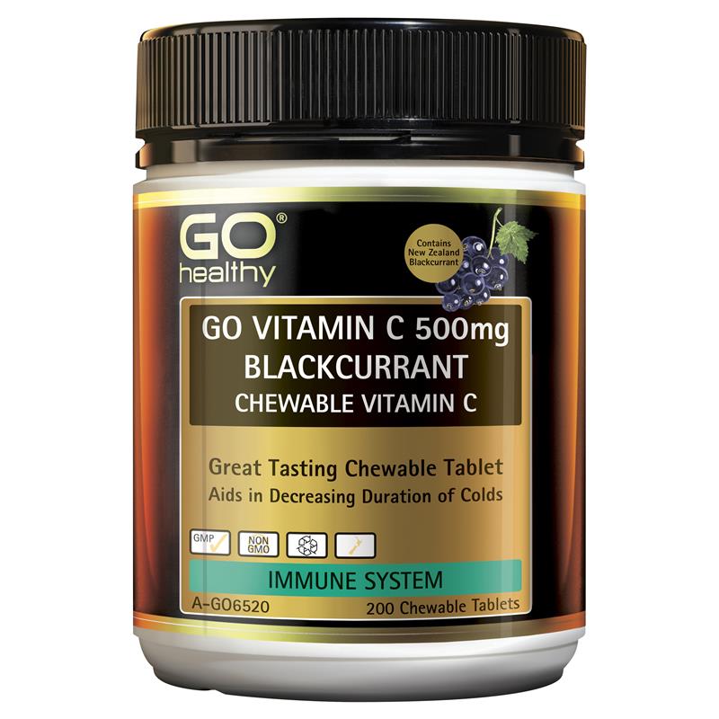 GO Healthy Vitamin C 500mg Blackcurrant 200 Chewable Tabs