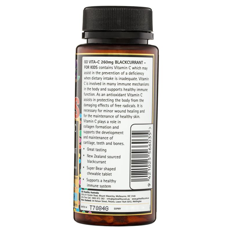 GO Healthy Vita-C 260mg Blackcurrant - For Kids 60 Chewable Tab