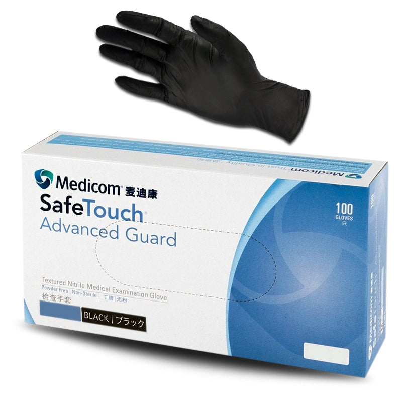 Medicom SafeTouch Advanced Guard Nitrile Black Gloves 100pcs Powder Free