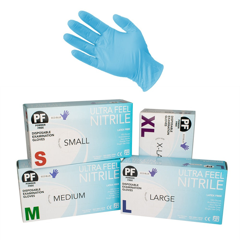 Ultra Feel Nitrile Blue Disposable Gloves 100pcs Latex & Powder Free