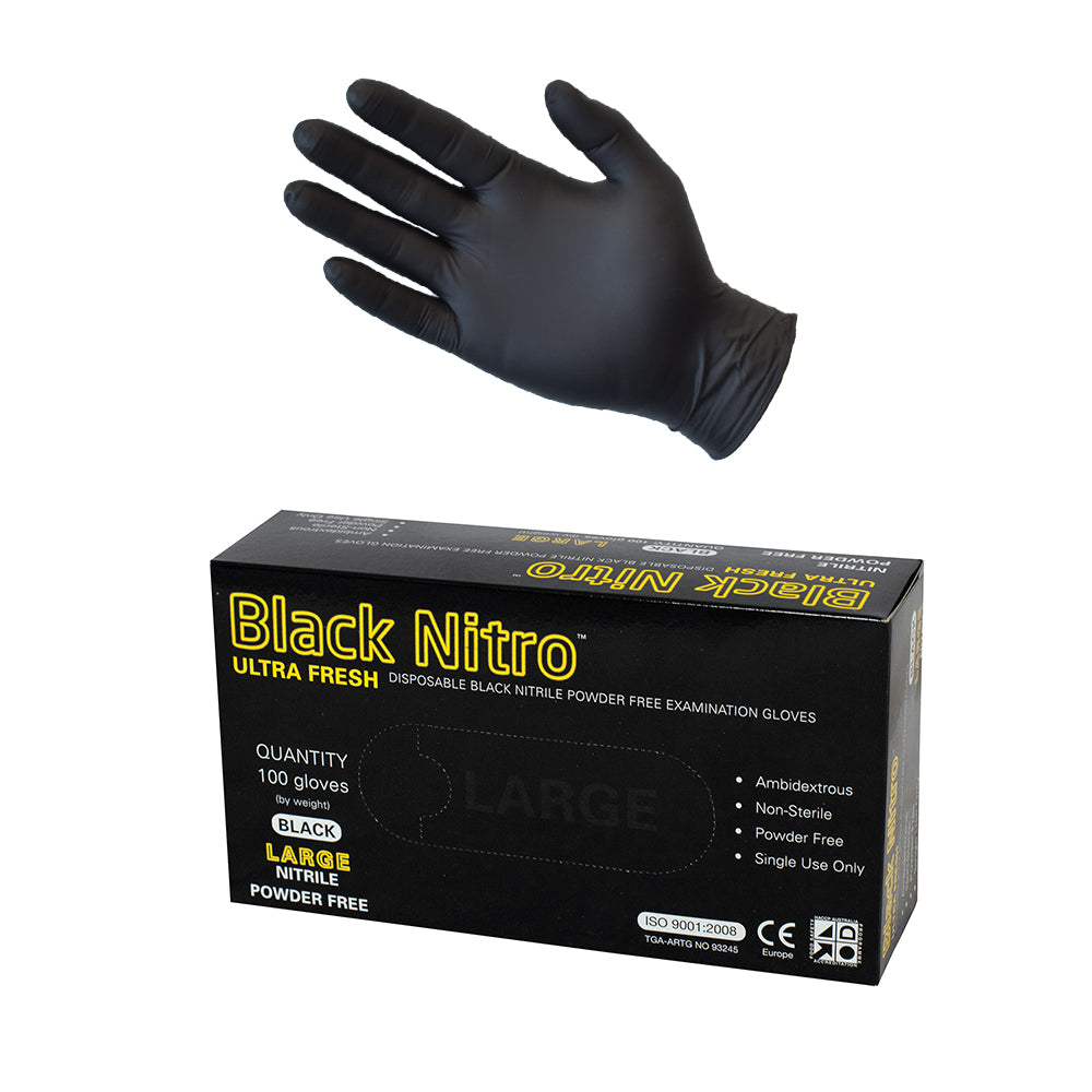 Ultra Fresh Nitrile Black Disposable Gloves 100pcs Latex & Powder Free