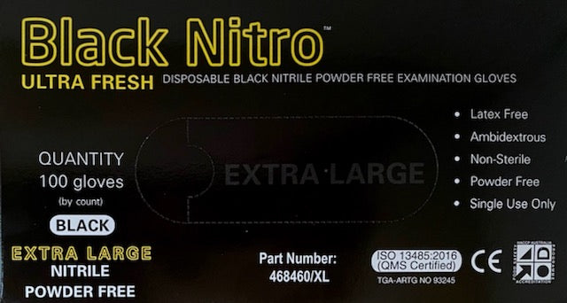 Ultra Fresh Nitrile Black Disposable Gloves 100pcs Latex & Powder Free