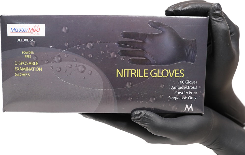 Mastermed Black Nitrile Gloves Deluxe 6g Powder Free 100pcs