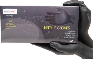 Mastermed Black Nitrile Gloves Deluxe 6g Powder Free 100pcs